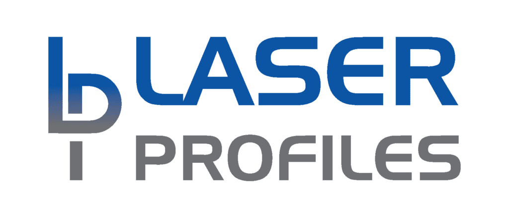 large laser profiles logo in blue and grey